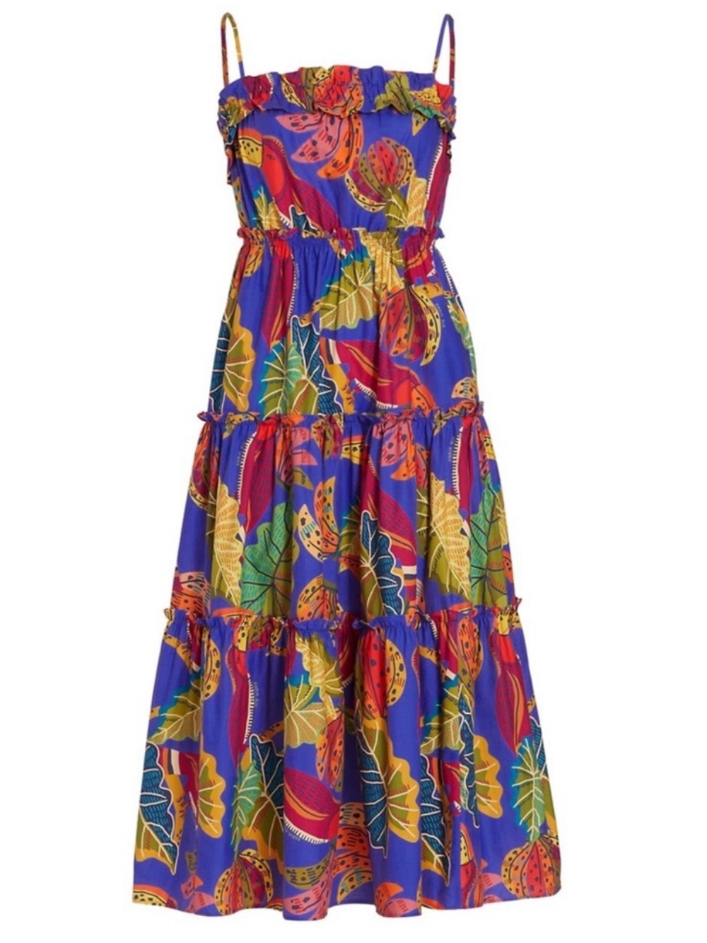 Farm Rio Dress Medium Tiered Ruffle Tropical Vacation Toucan Pockets